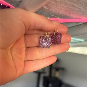 Pink Glitter Square Earrings